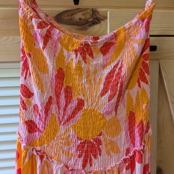 Abel The Label Floral Maxi Dress Womens Medium Smocked Tiered Sleeveless Orange - Picture 3 of 10